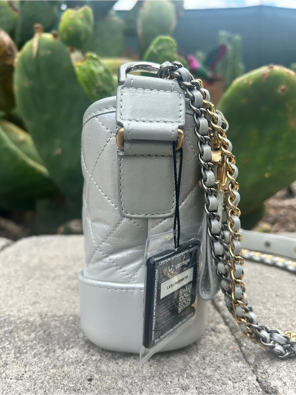 CHANEL Gabrielle - Small Quilted Crossbody Bag in Light Silver with CC Charm